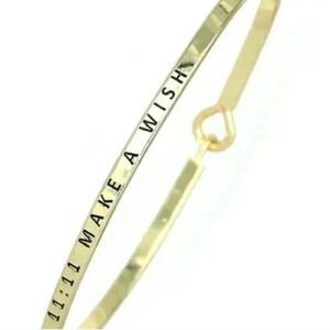 Gold "11:11 Make a Wish" Stamped Bangle Bracelet